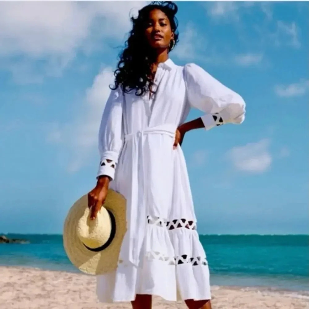 Lisa Marie Fernandez xTarget White Linen Button Up Cutout Shirtdress Size 4